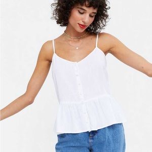 RIVER ISLAND White Sleeveless Button Front Peplum Top Size UK 10 US 6